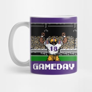 Purple and Gold Football Gameday Retro 8 Bit Linebacker Mug